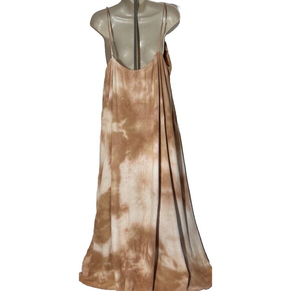 Zara Womens Sz M Embroidered Knit Tie Dye Maxi Dress Beige Boho Cottagecore - Picture 2 of 6
